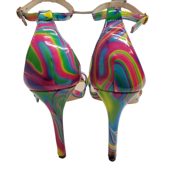 Rouge Helium Groovy Patent Neon Multicolor Square Toe Sandals Heels Sz 10 - Picture 7 of 13